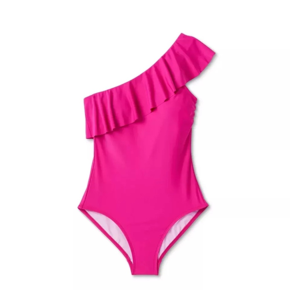 Kona Sol Women's Ruffle One Shoulder One Piece Swimsuit Pink Size 14
